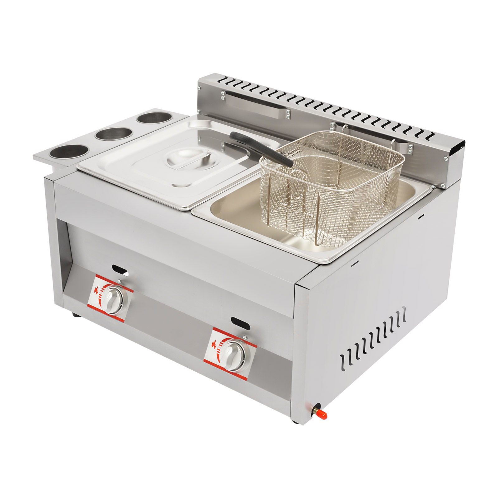 Food Snacks Catering - 業務用2槽式6.34クォートLPGガスフライヤー、2つのバスケット付きデュアルゾーン温度制御、レストラン、ファーストフード店、軽食店、ケータリング機器