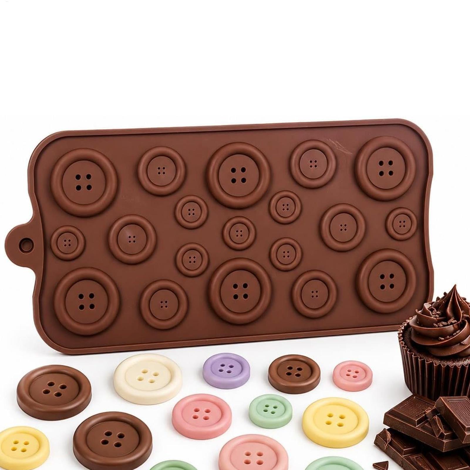 Gummy Candy - 19個の空洞型シリコン製チョコレート型。食品グレードのボタン型で、焦げ付き防止加工が施されており、キャンディーやグミ、クリスマスやハロウィーンの飾り作りなど、DIYクラフトや製菓に最適です。